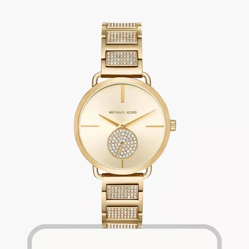 Michael Kors Portia Pave Gold Dial Fashion Ladies Watch- MK3852